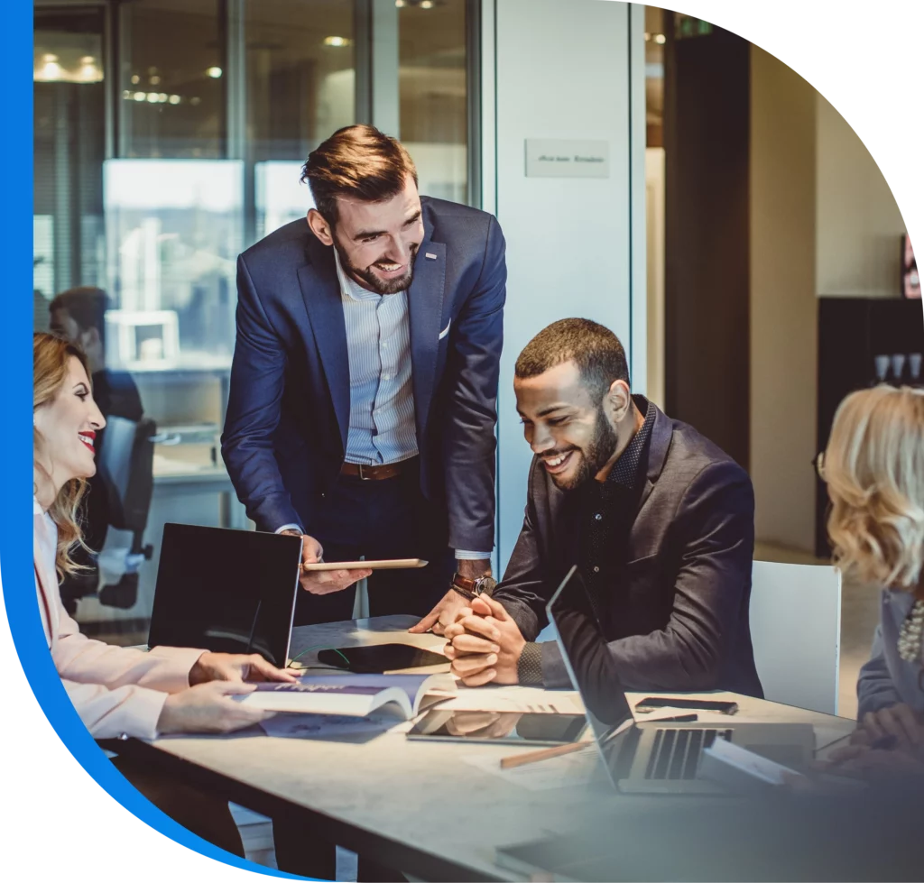 A team collaborating in a well maintained workplace